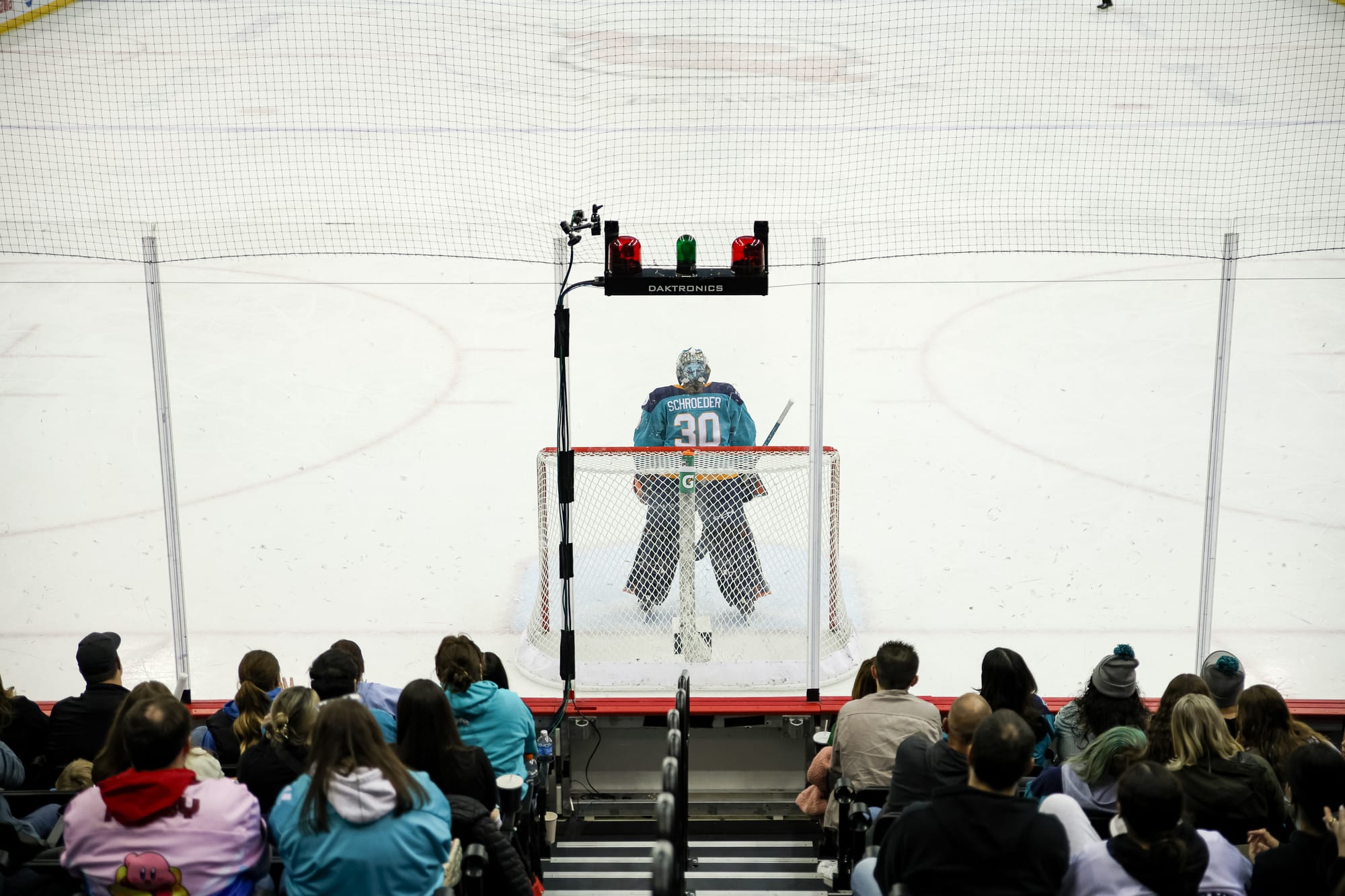 Corinne Schroeder stands in net