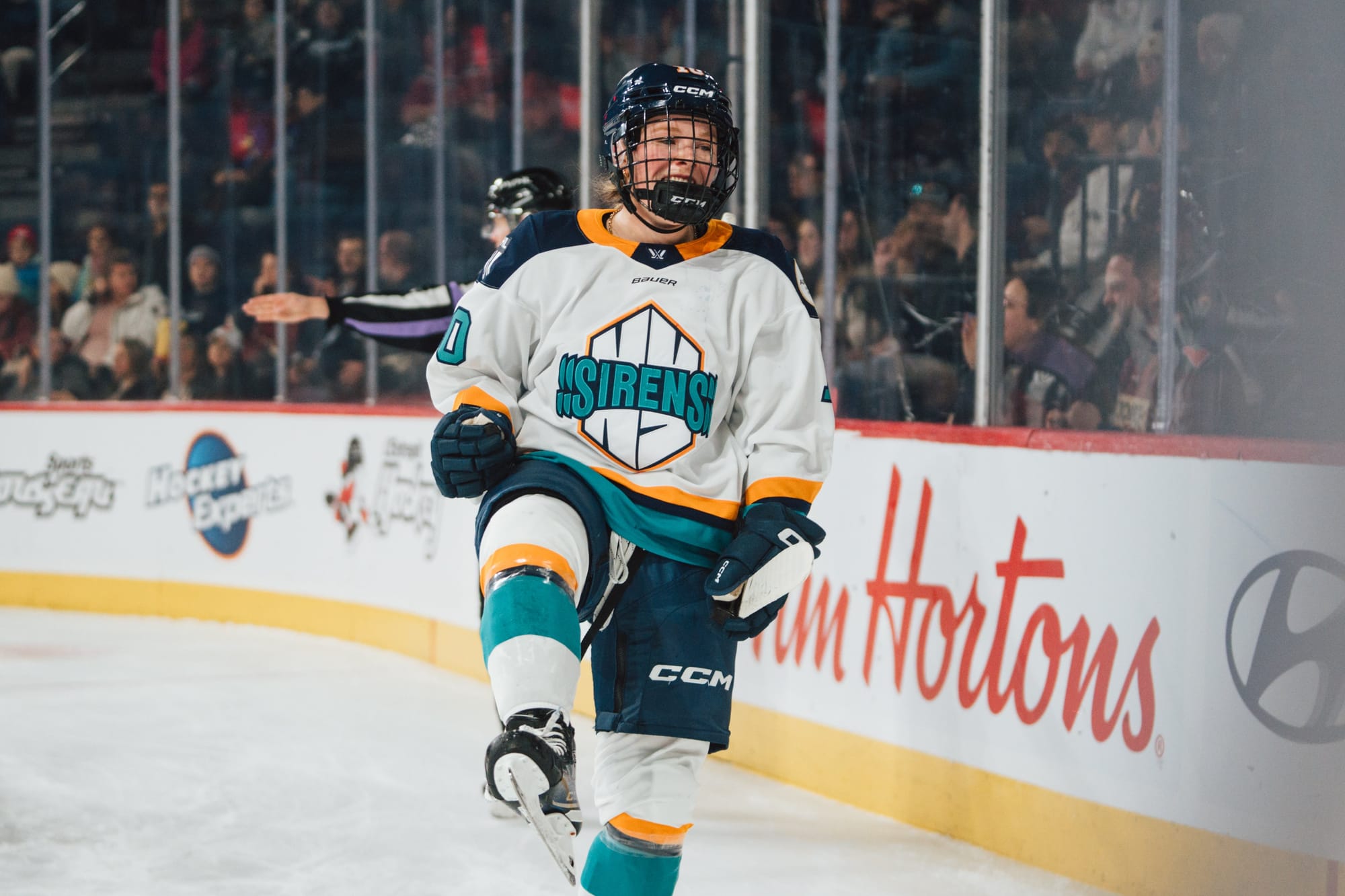 Sarah Fillier celebrates her first goal