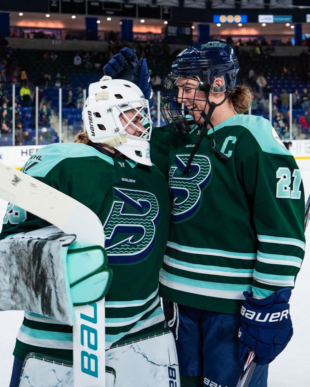 Klara Peslarova celebrates win with Hilary Knight