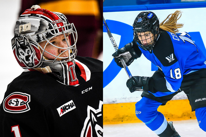 Sanni Ahola (left) and Jesse Compher (right). Photo Cred: St. Cloud State Atheltics & PWHL