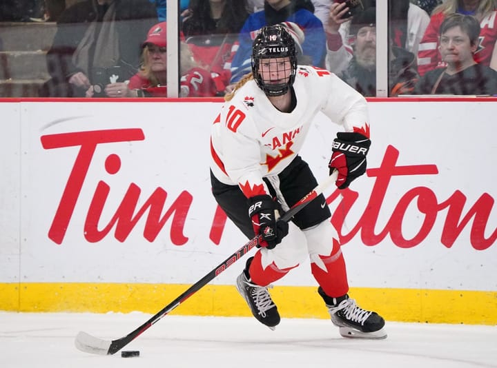 Sarah Fillier playing for Team Canada (Photo Cred: IIHF)