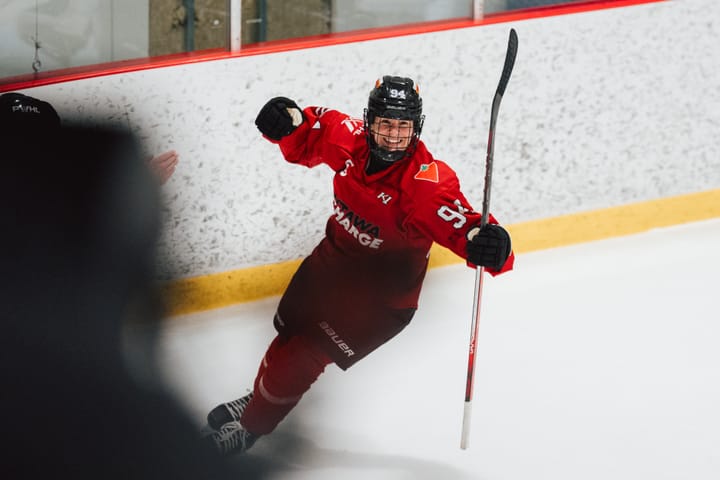 Anna Meixner of the Ottawa Charge celebrates a goal (Photo Cred: PWHL)