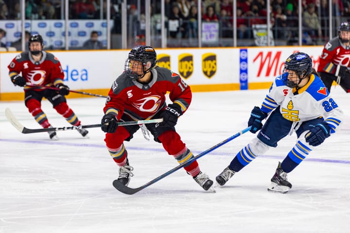 Mannon McMahon and Maggie Connors on the ice at TD Place.