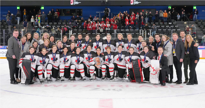 Team Canada team photo after winning 2024 U18 Bronze