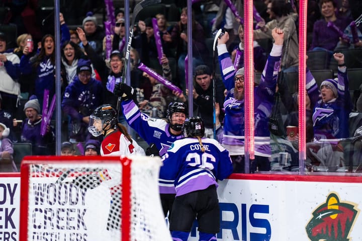 Kelly Pannek celebrates scoring